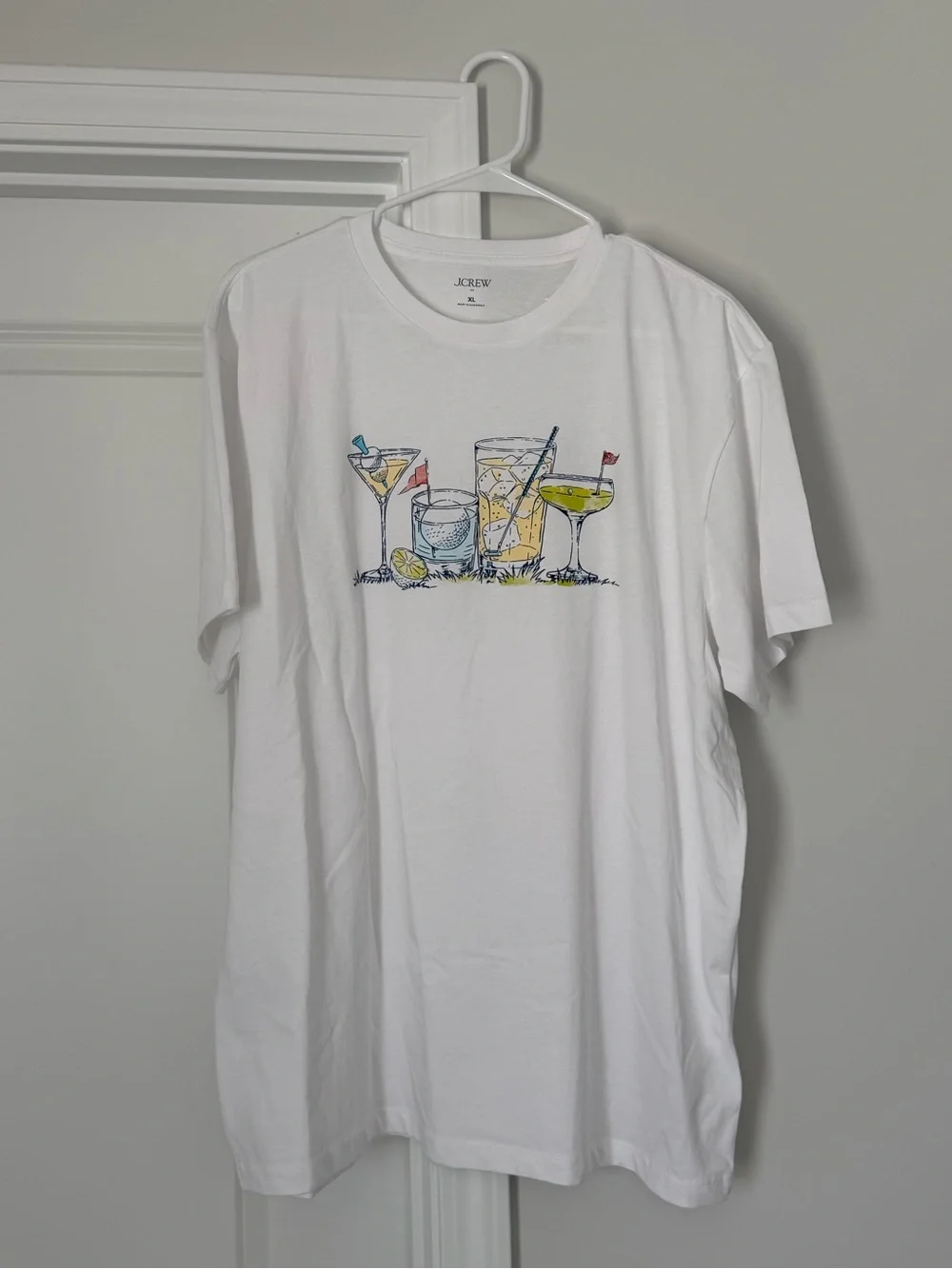 J. Crew White Short-Sleeve Tee with Golf Cocktail Graphic